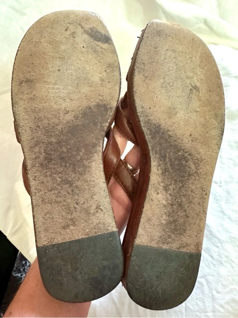 VINTAGE 1990s CHANEL DEBOSSED LOGO PLATFORM SANDALS CROSSOVER STRAPS BROWN 38